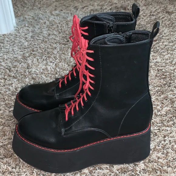 red and black platform boots